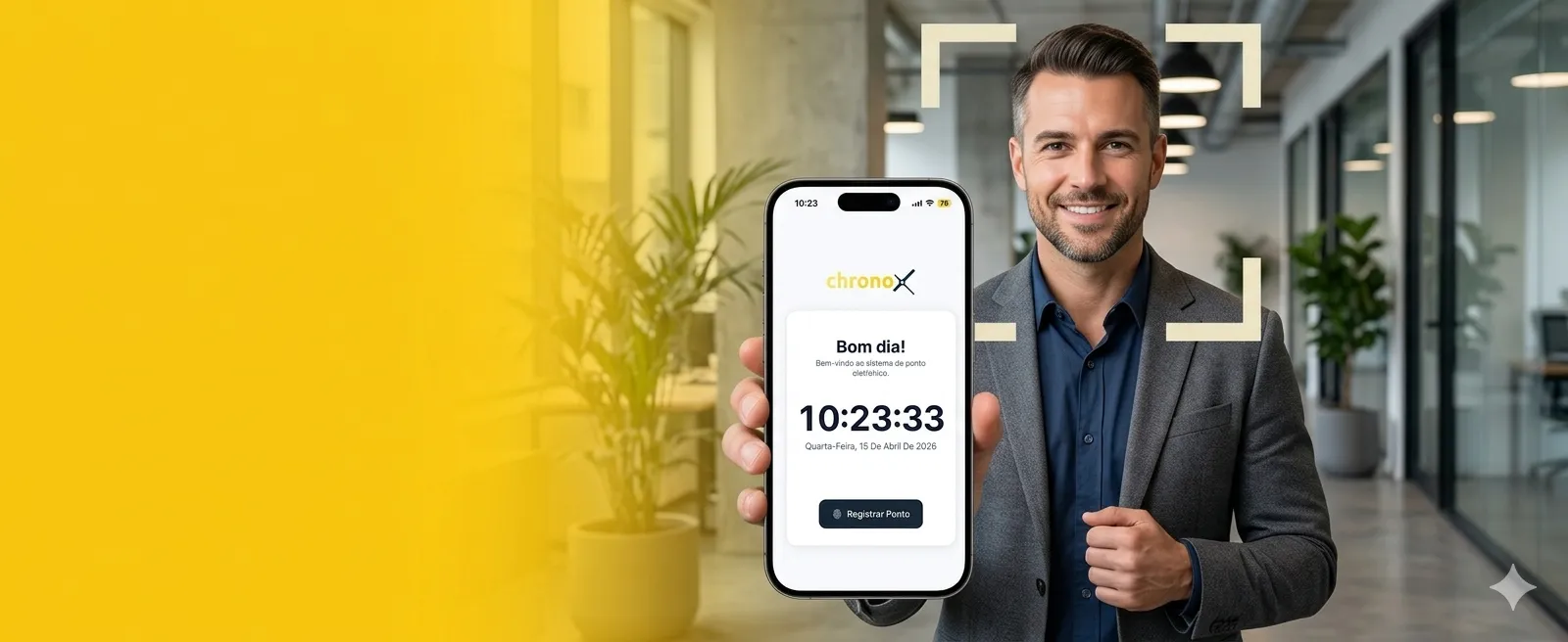 Colaborador utilizando o aplicativo Chronox para registrar o ponto